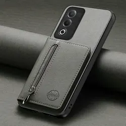 Luxury Zipper Wallet Leather Phone Case with Card Holder for OPPO A6T 4G (GRAY)