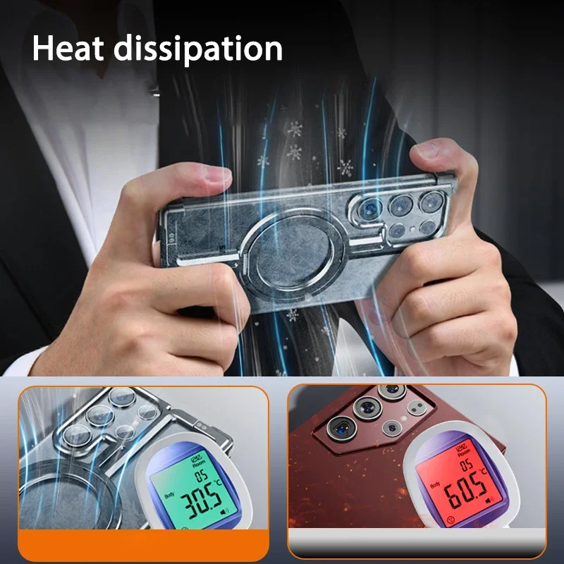 Luxury Magnetic Stand Aluminum Alloy Frameless Metal Phone Case For Samsung Galaxy S23Ultra Plus S24Ultra Shockproof Metal Cover