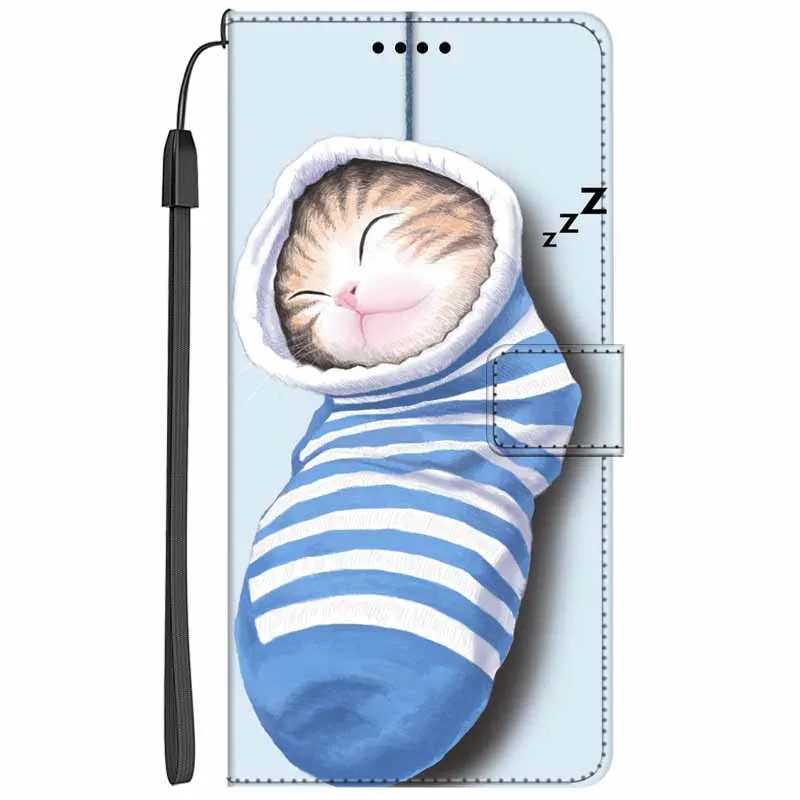 Elegant Leather Wallet Flip Case with Cat Design and Magnetic Stand