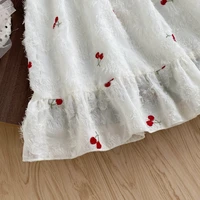 Robes d'été décontractées pour filles, brodées de cerises, avec bords festonnés, style princesse, vêtements pour enfants 4