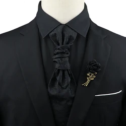 Men's Luxury Paisley Tie & Brooch Set - Red, Black, Blue Adjustable Neck Tie for Classic Suit and Tuxedo Wedding Accessories (Set 5-4)