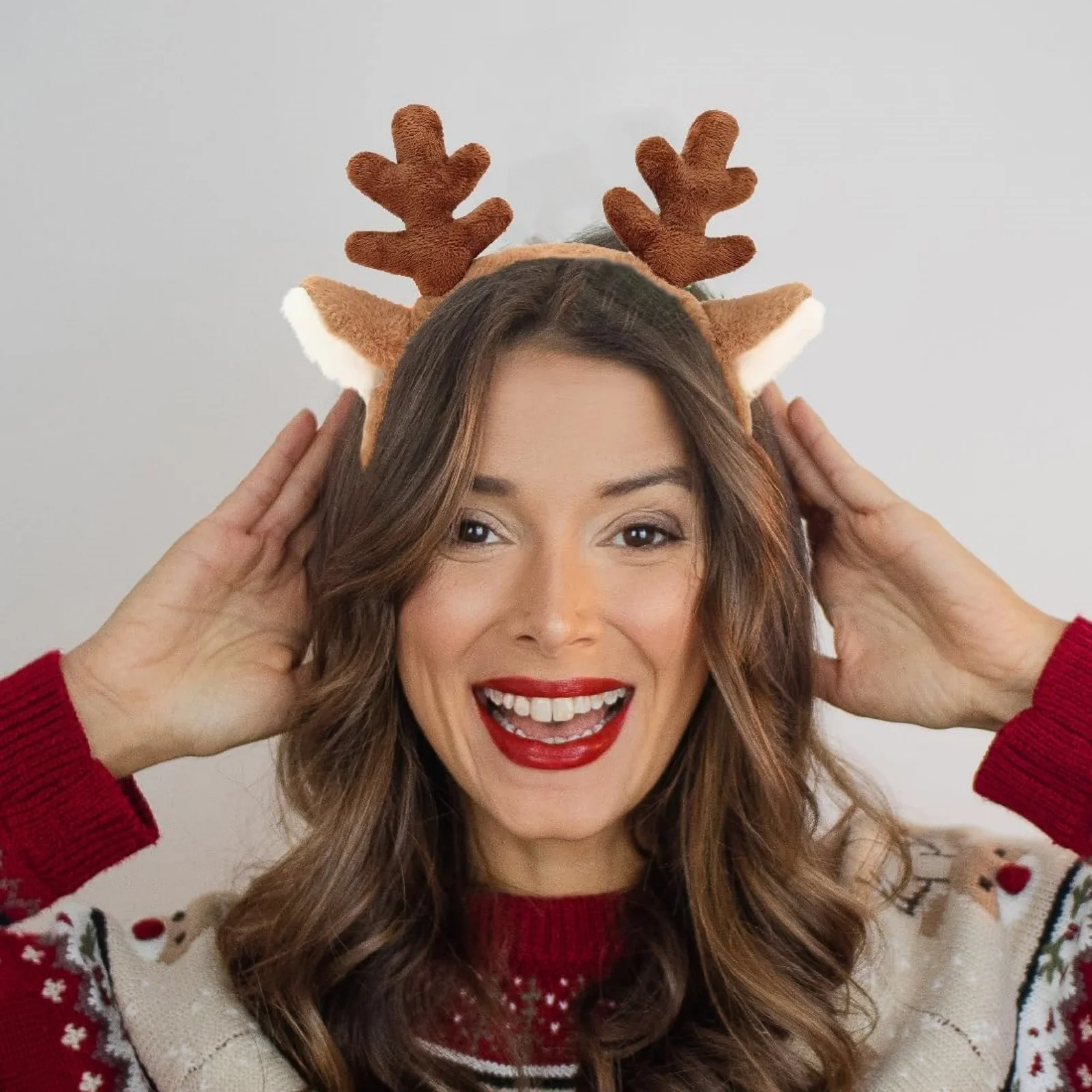 1PC Christmas Reindeer Antlers Headband - Plush Festive Hair Accessory with Ears, Cute Holiday Party Decoration