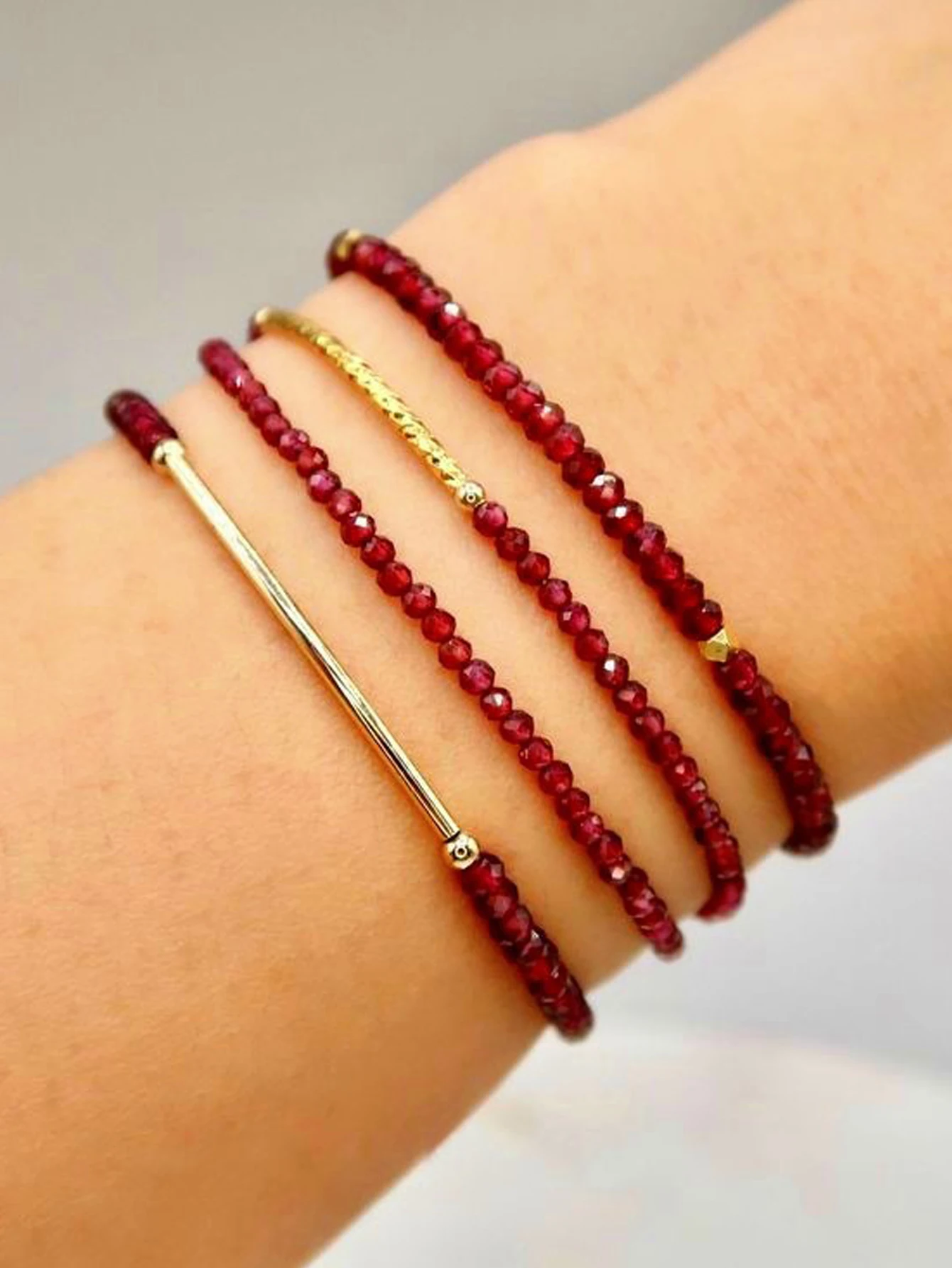 Retro Red Crystal Beads Bracelet Set for Women