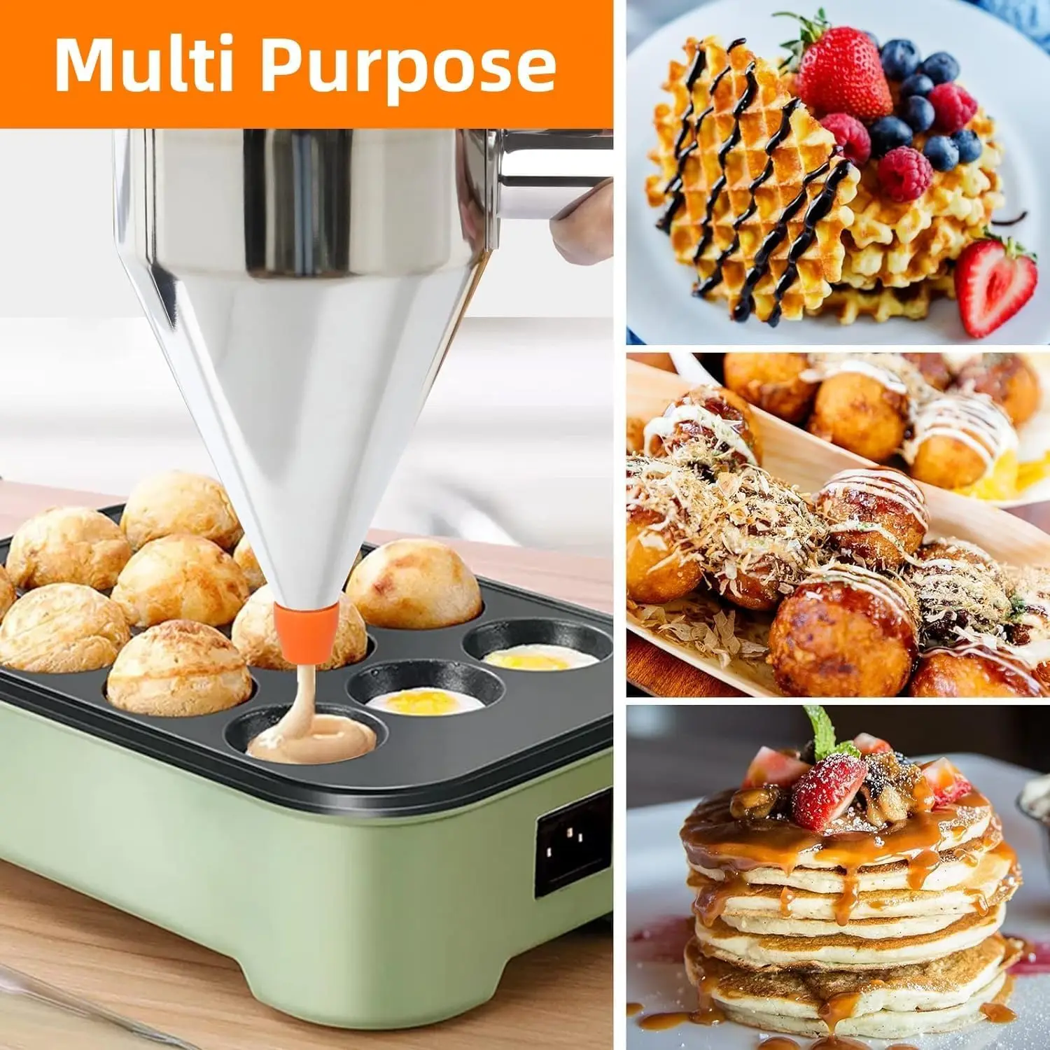 Pancake Batter Dispenser with 4 Nozzles Multi-Caliber Stainless Steel Funnel Cake Dispenser with Stand Great for Baked Goods: 3 - 5 Days Free Delivery Only UK
