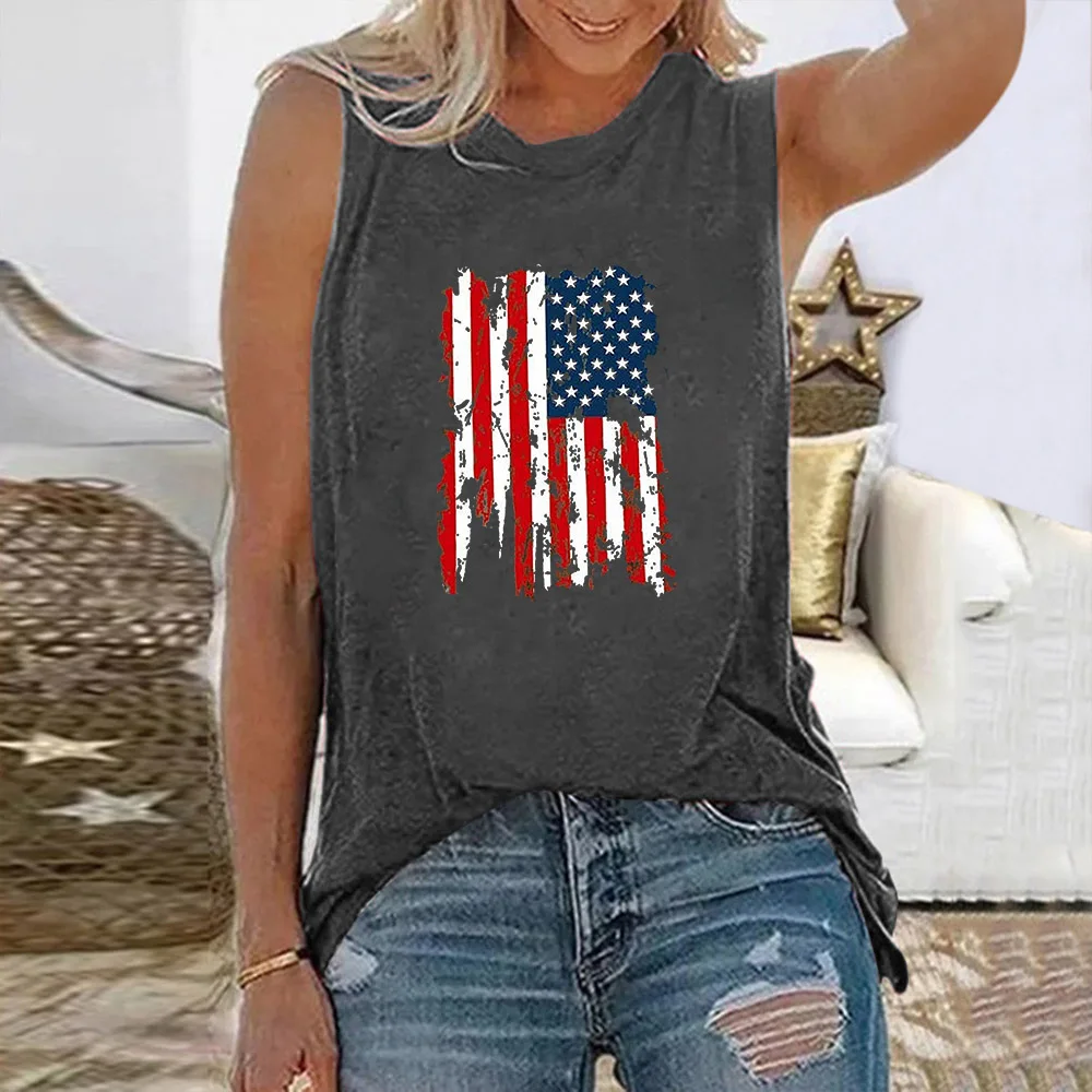 

Женская Винтажная Футболка Seeyoushy, футболка без рукавов с принтом в виде американского флага, с круглым вырезом, модель Y2K на лето, 2023