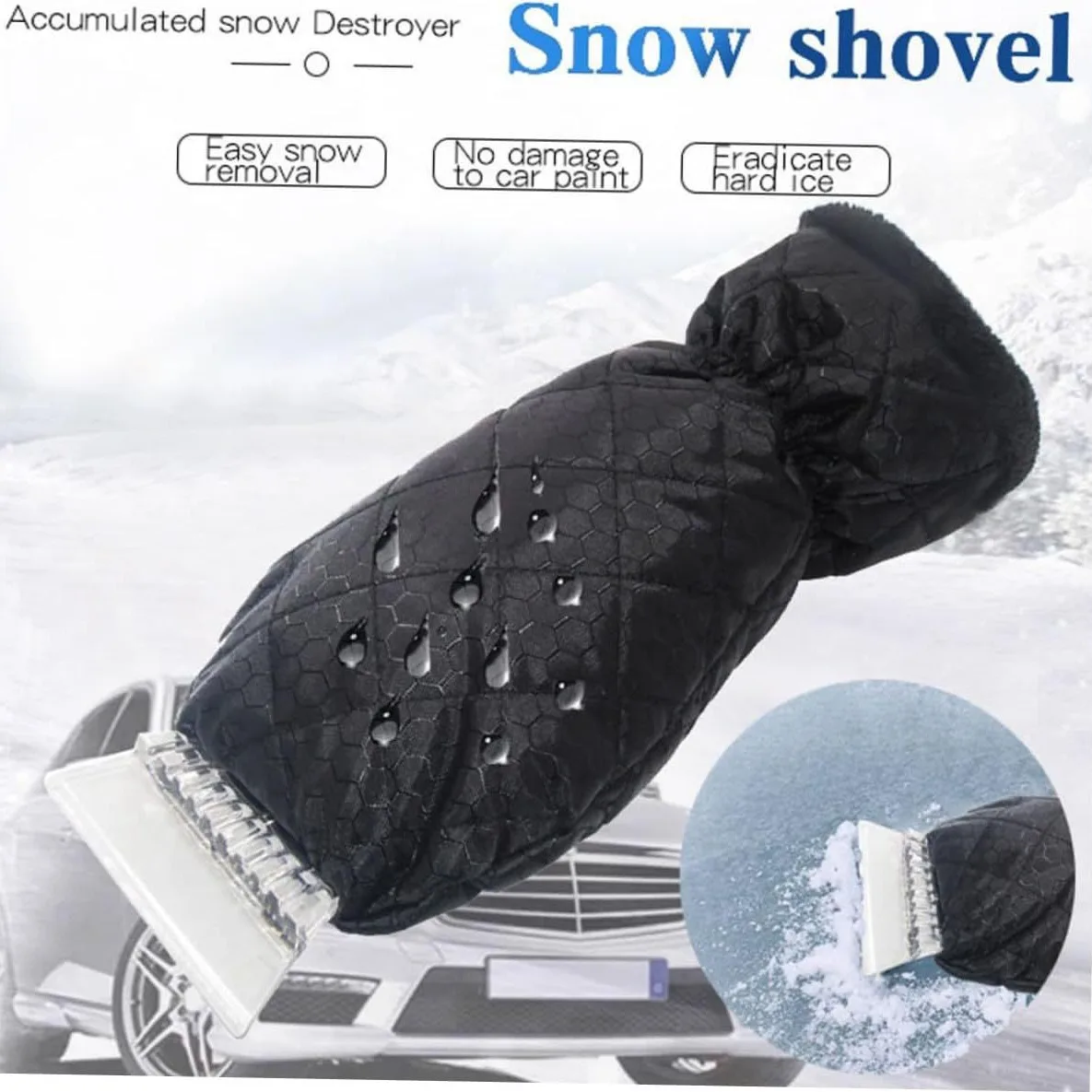 Car Windshield Ice Scraper Mitt Waterproof Snow Shovel Brush With Warm Gloves Scratch-Free Snow Removal Tools for Car Cleaning