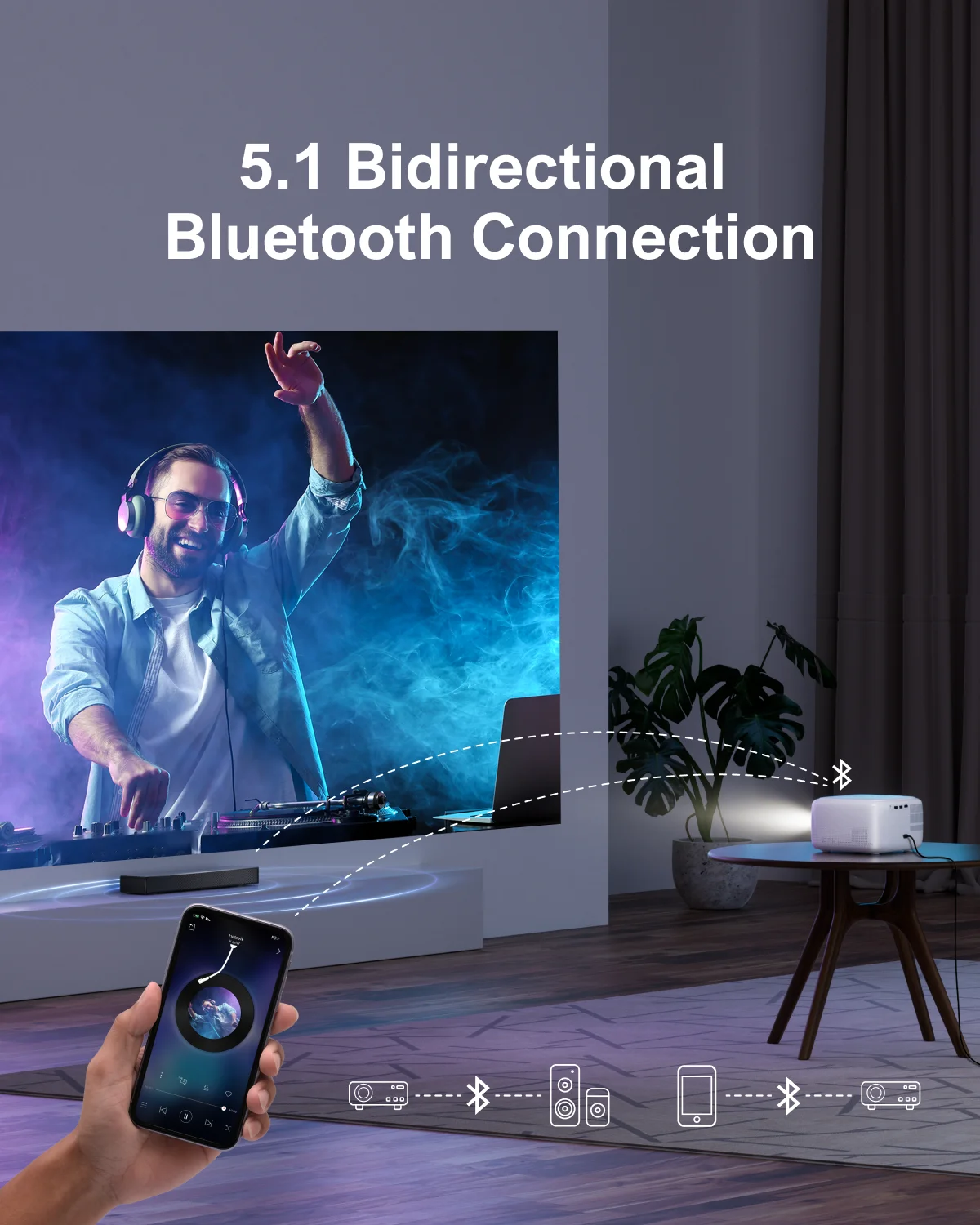 ULTIMEA Full HD Projector 1080P, Decoding 2K Video Home Theater Electric Focus 5G WiFi Bluetooth Projector,Mini Portable Beamer