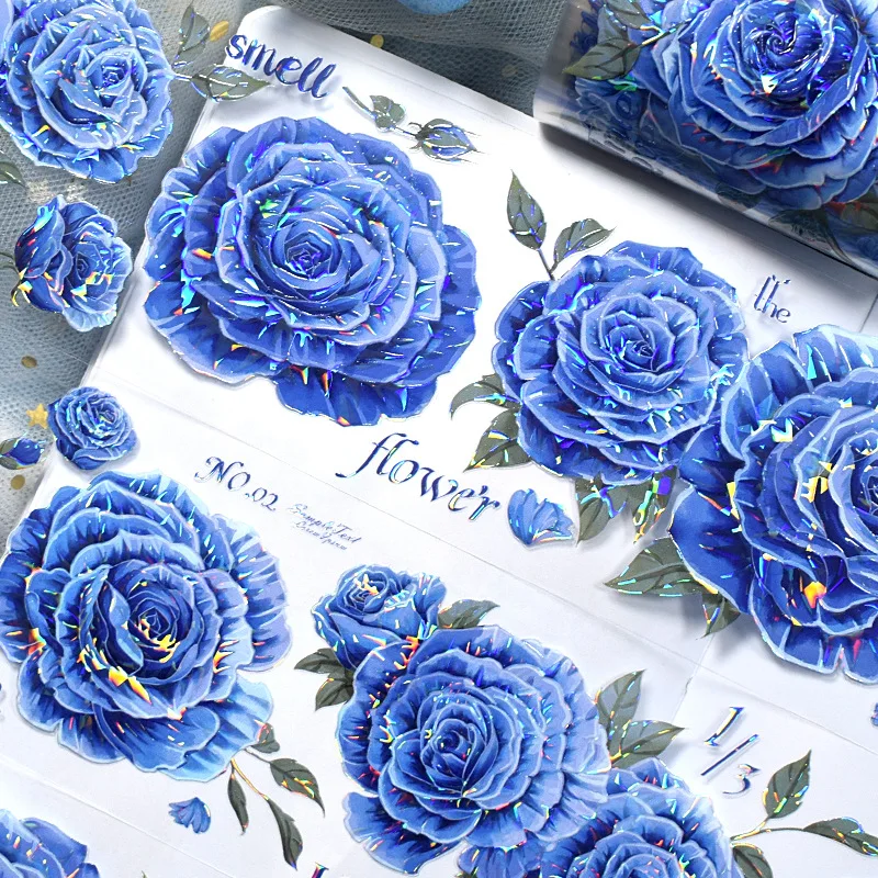 Flowers Scrapbooking Stickers Aesthetic DIY Card Making Planner Journaling Collage Materials 2M/Roll Laser Washi PET Tape