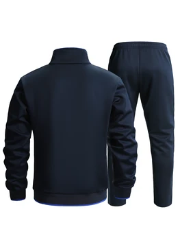 2pcs Sports Suit, Men's Classic Design Stand Collar Zip Up Jacket With Chest Pocket & Active Comfy Slightly Stretch Breathable P 2