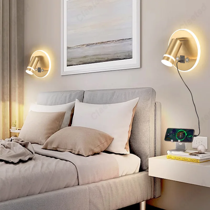 Led light, led wall lamp, wall light, led reading light New Nordic Minimalist Wall Lamp Hotel Interior LED Reading Light Corridor Bedroom USB Charging Bedside Decorate Wall Lamp