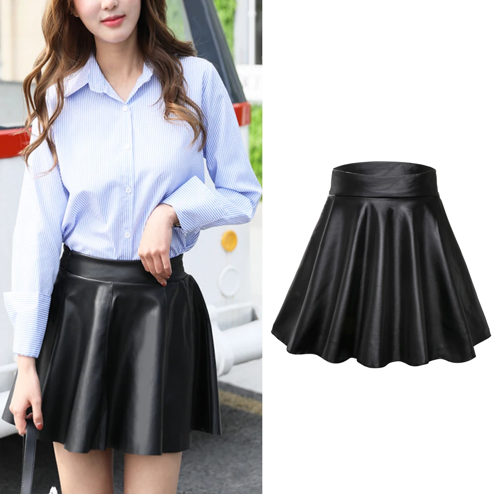 Women Faux Leather Skirts High Waist Elastic Mini Short Skirt Multipurpose For Skater Work Nightclub