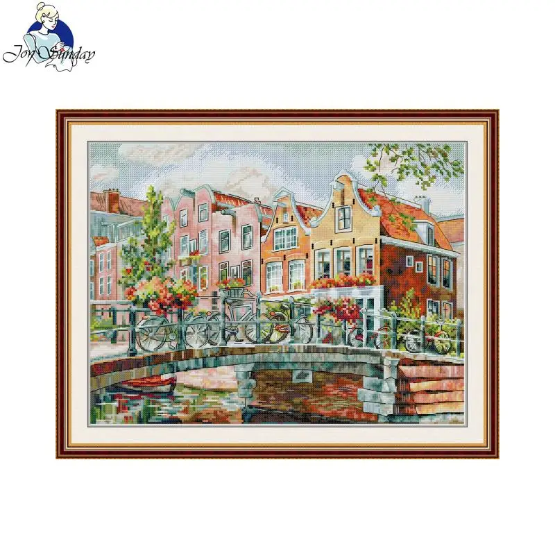 Joy Sunday Cross Stitch Kit Amsterdam Canals Pattern Printed Counted Aida Fabric 16CT 14CT 11CT Art Craft DIY Embroidery Kit New