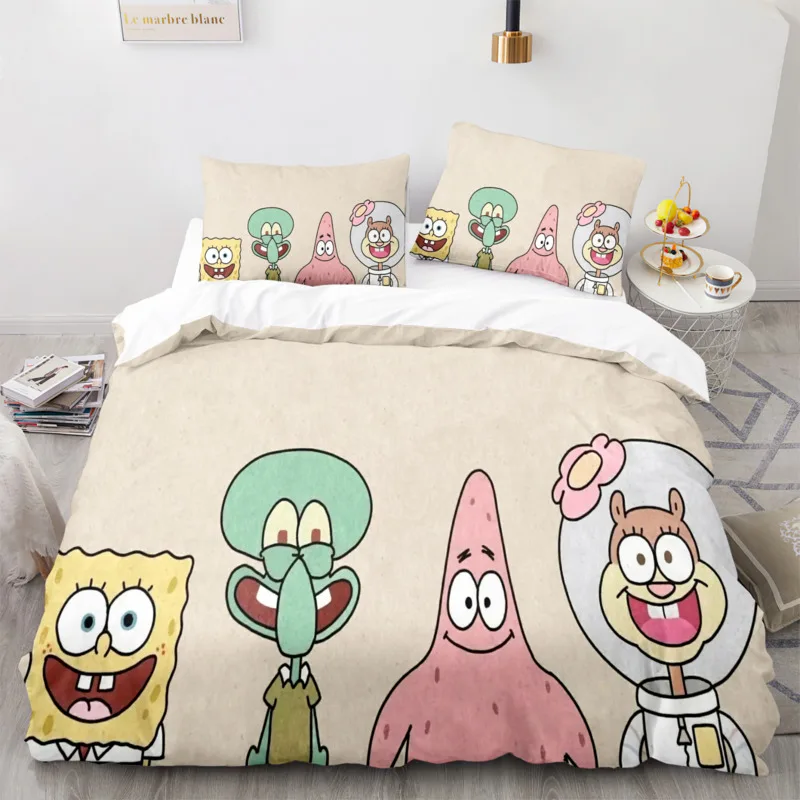 Desenhos animados Anime Bob Esponja Conjunto de cama, 3D Impresso Beddings,  Quilt Lula Moluquinha, Capa de