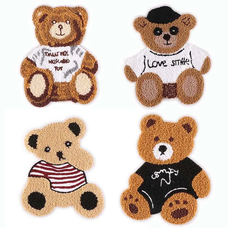 Cartoon Niedlicher Teddybär Großer Aufnäher Chenille Stickerei-Applikation für Kleidung, DIY Aufnähbare Patches für Jacken, Kinderkleidung – Detail 1