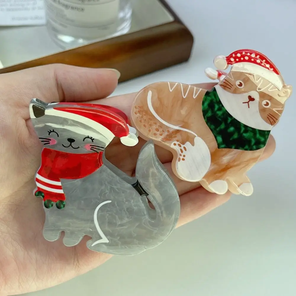 Korean Cartoon Christmas Cat Acetic Acid Hair Claw Cat Shark Clip Mid Size Animal Hair Clips Headwear Hair Accessories stuffed animal slap bracelet wristband plush hand wristband christmas toy