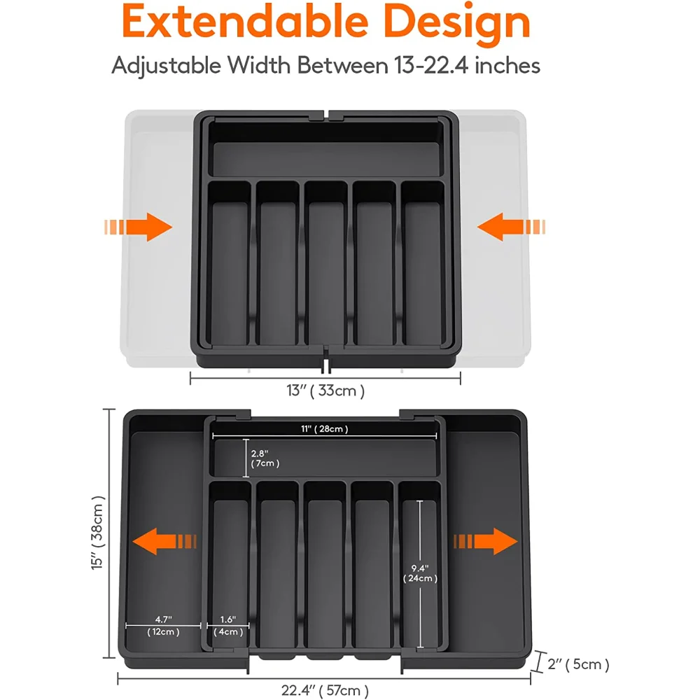 Silverware Organizer Lifewit Expandable Utensil Tray For Kitchen Adjustable Flatware and Cutlery Holder Black