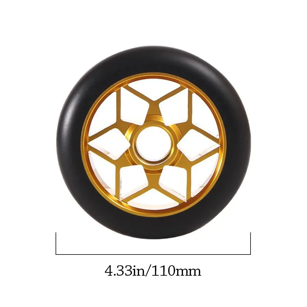 무소음 110mm 스쿠터 바퀴 두꺼운 다채로운 Pu 휠 교체 알루미늄 합금 안정적인 롤러 휠 부품 성인 어린이