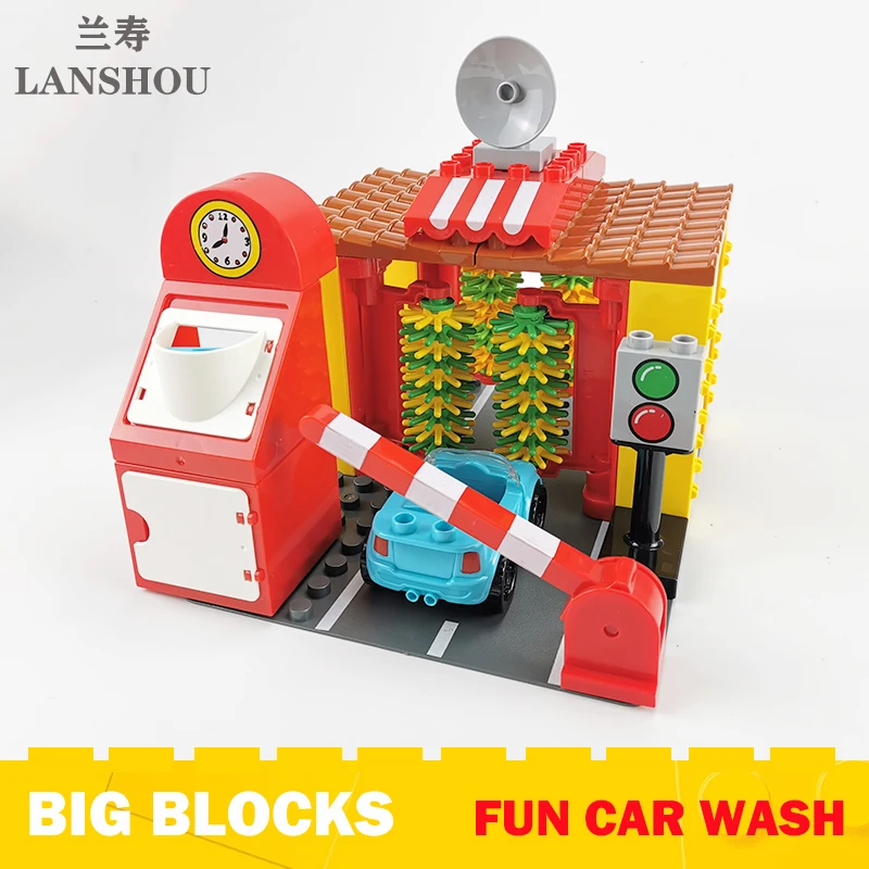 Big Building Blocks Moc Fun Self-service Car Wash Shop City Accessories Educational Assembly Block Creativity Toys Children Gift leier 50014 18 moc technical city speed champion car building blocks brick sports racing racer car sets toys gifts for children