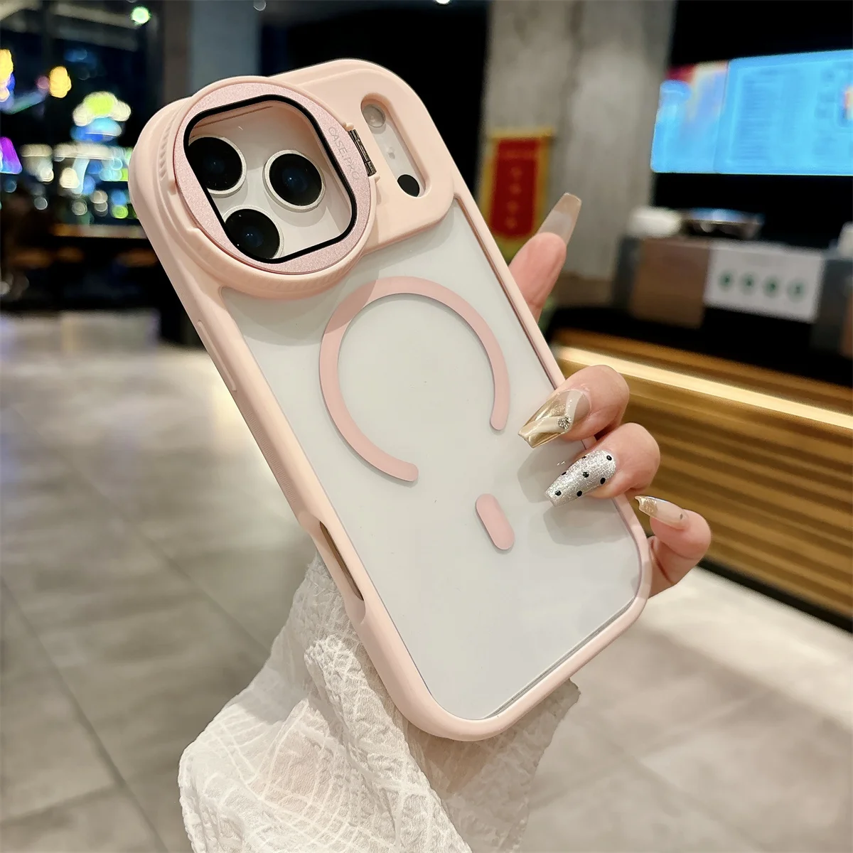 Magnetic Transparent Phone Cover with Camera Lens Protection and Stand
