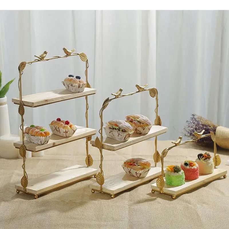 

Three Layers Cake Stands Golden Handle Trays Decorative Serving Tray Dessert Dish Dinner Plates Wood Storage Organizer Shelves