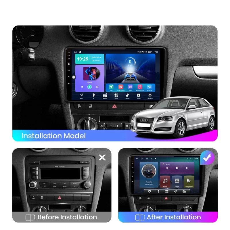 7 Pouces Android 10 Autoradio Double Din Stereo pour Audi A3 8P S3