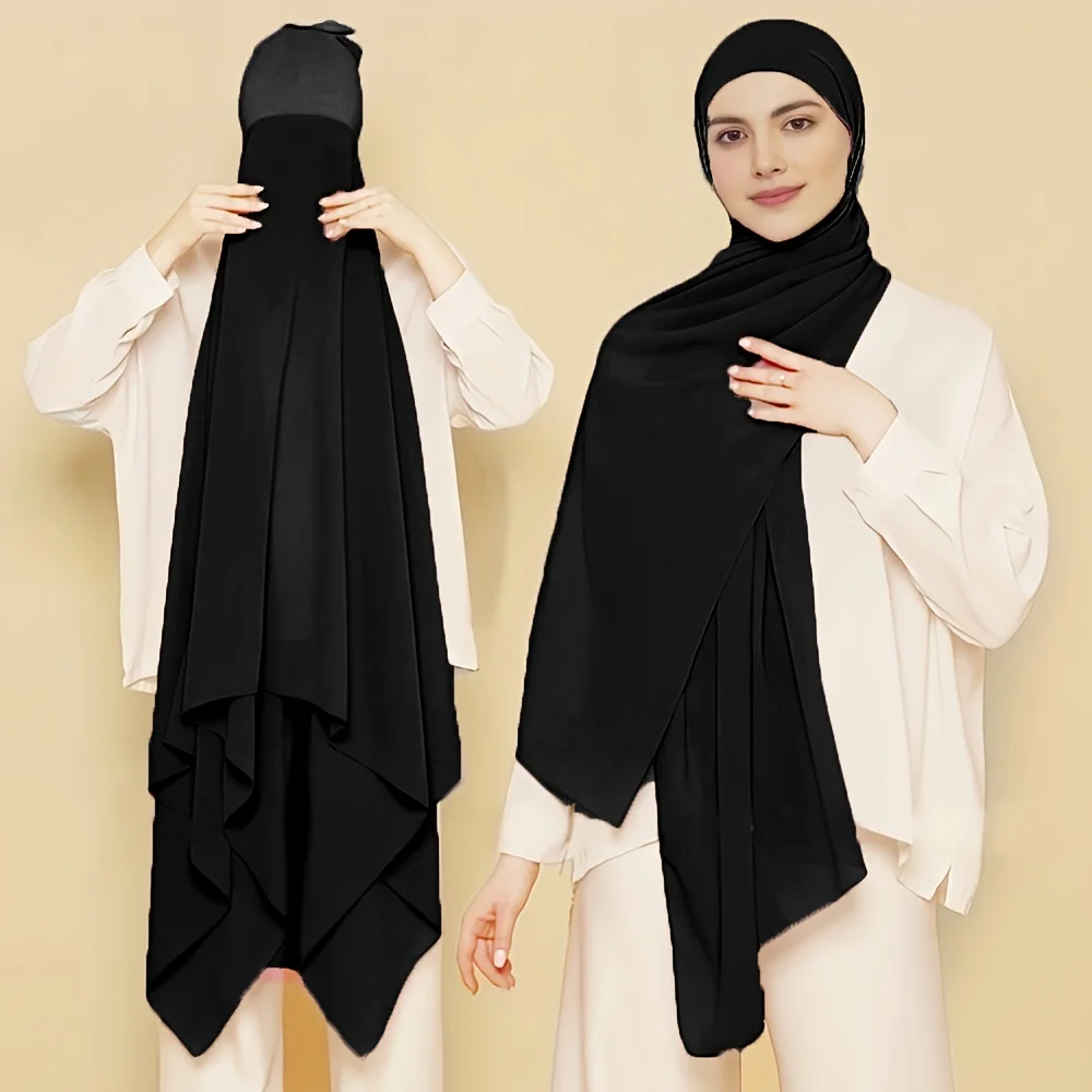 

Instant Chiffon Hijab Scarf With Undercap Solid Color Basic Stretchy Pullover Headscarf Thin Breathable Sunscreen Head Wrap