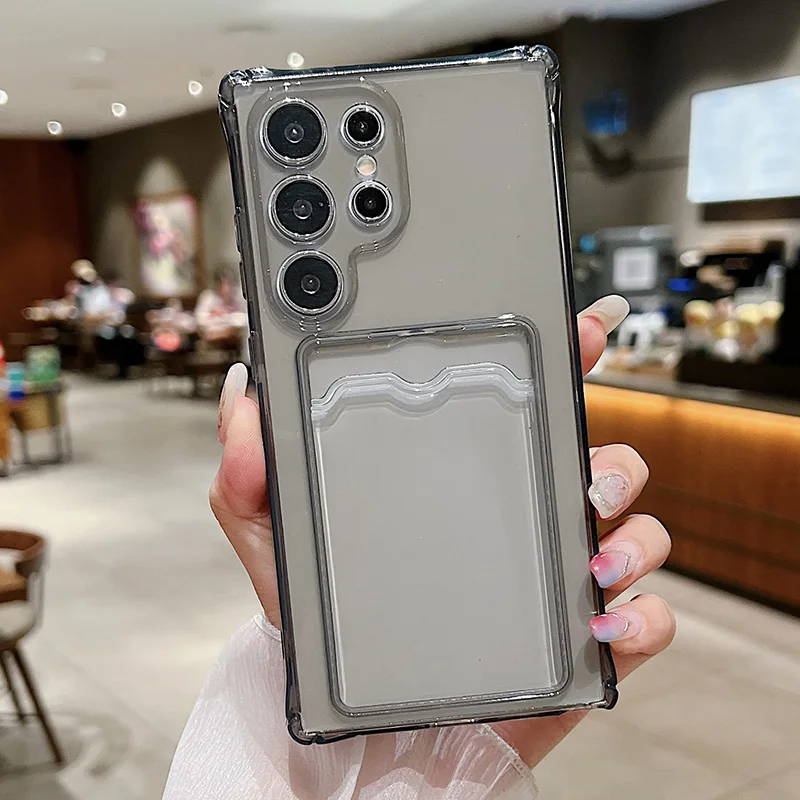 Transparent Silicone Card Holder Phone Case with Soft Wallet Back Cover