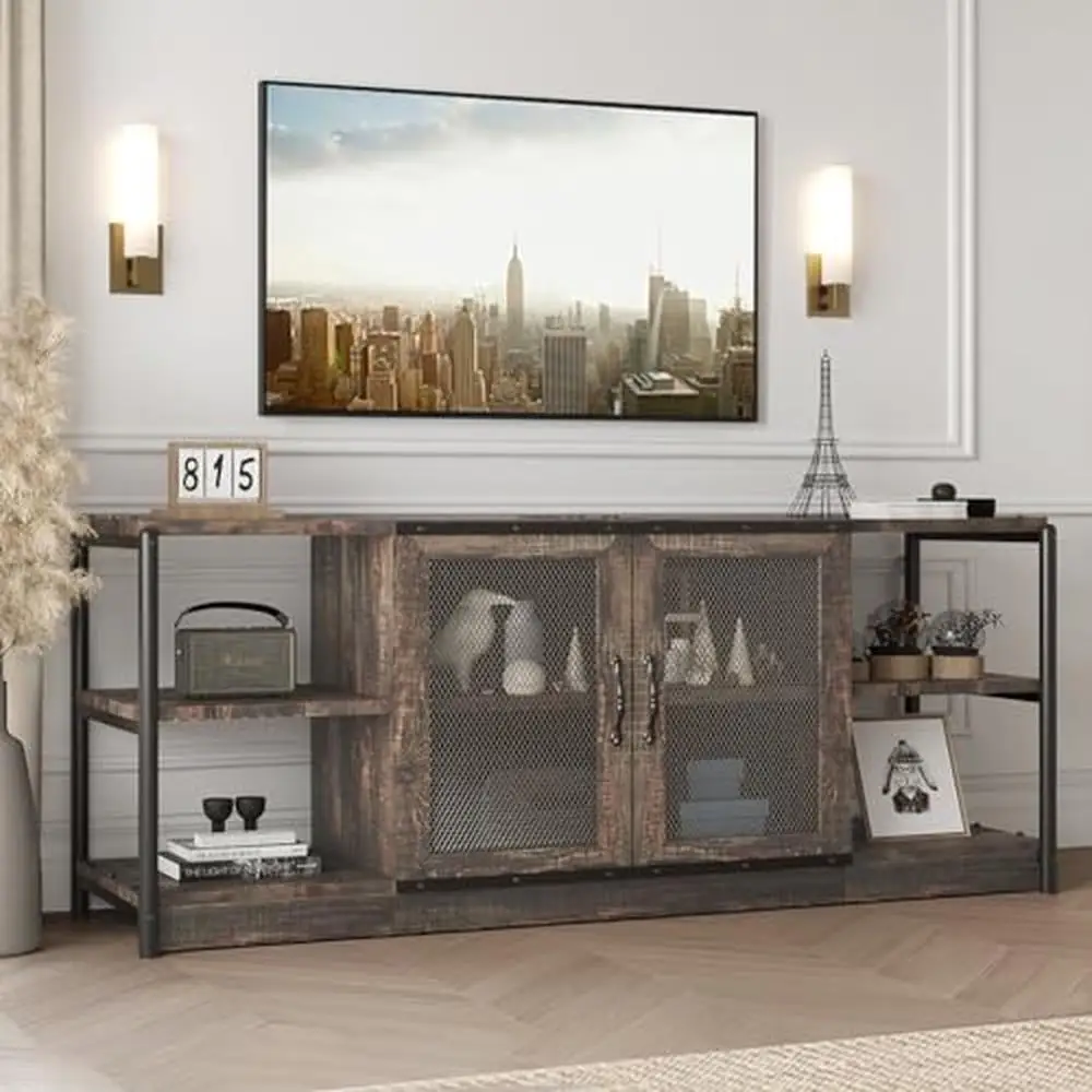 

Промышленный развлекательный центр, телевизор, медиаприставка, стол с сетчатым дверным хранилищем, деревенский фермерский стиль, прочный металл и МДФ