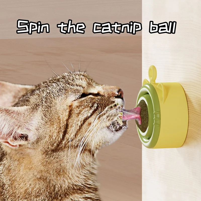 Cats Rotatable Catnip Ball Wall Sucker Lick Toys Contail Catnip Sugar Balls Smart Cat Toys Interactive Ball Cats Mint Toy