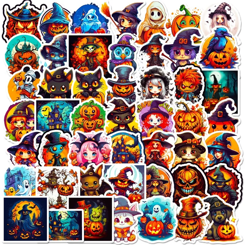 

10/50Pcs Halloween Stickers Pumpkin Witch Magic Cat Cartoon Sticker Kids DIY Toys Skateboard Laptop Bicycle Car Scrapbook Decals