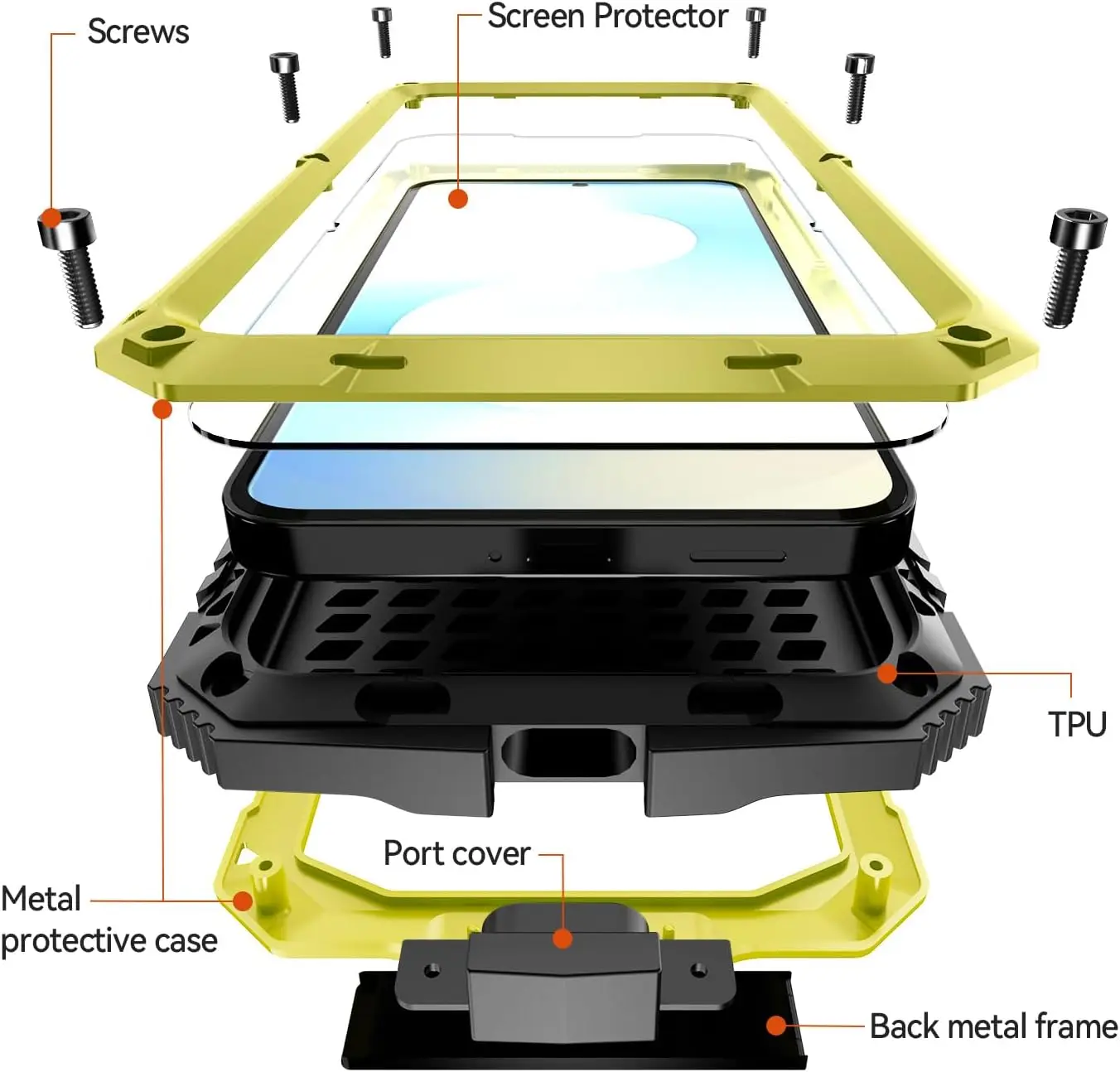 Metal Heavy Duty Shockproof Case with Metallic Bumper and Screen Protector