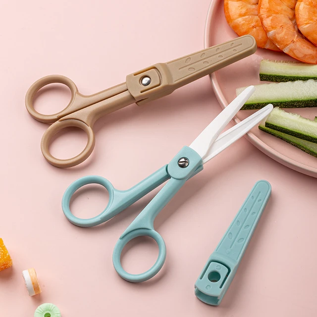 White Food Scissors Multifunctional Cute Children'S Pink Ceramic Scissors  Kids With Storage Box Convenient