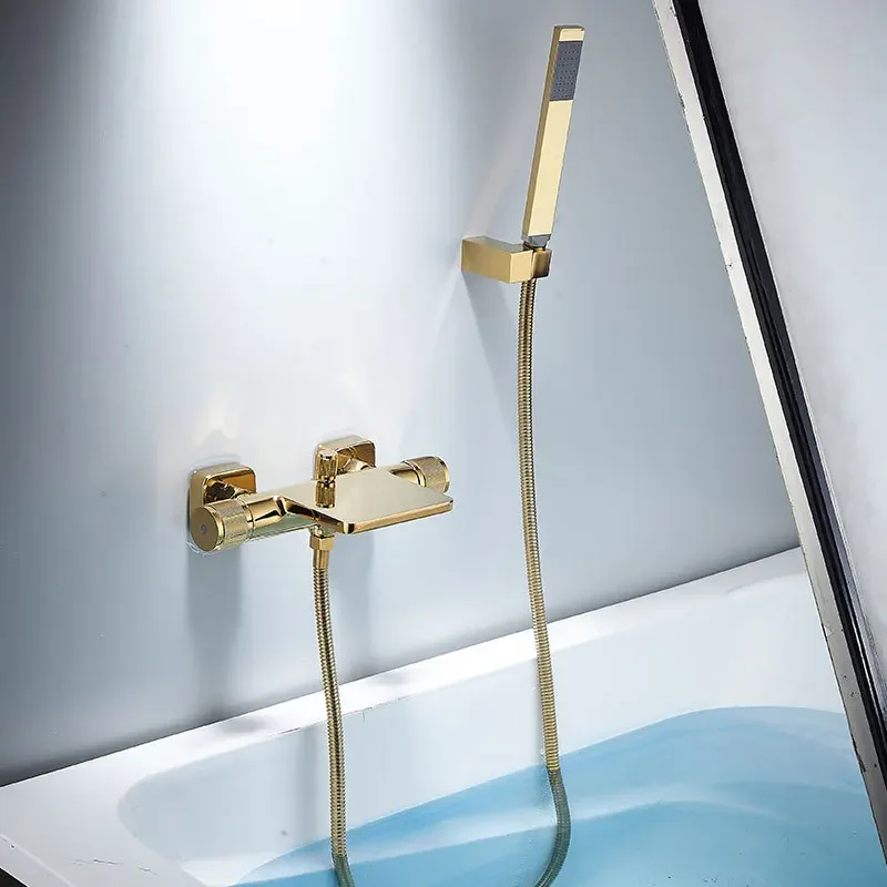 Description Picture 3 of itemBath and Shower Set Wall Mounted Gold Bathtub Faucet, Cold and Hot Black Mixer Bathroom Taps Brass