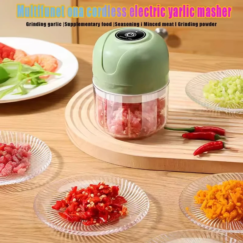 Electric Garlic Masher Garlic Masher Rechargeable 260ML Onion Chopper Portable Meat Grinder Household Kitchen Vegetable Blender 1