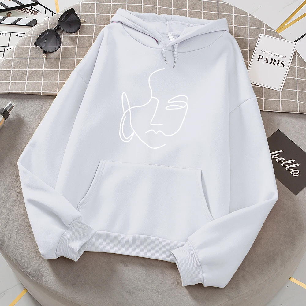 

Abstract Simple Stroke Face Women'S Hooded Harajuku Fleece Hoodies Fashion Crewneck Hoodie Autumn Oversize Streetwear Women