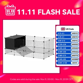PawHut DIY Small Animal Cage w/ Elevated Huts for Guinea Pigs, Rabbits