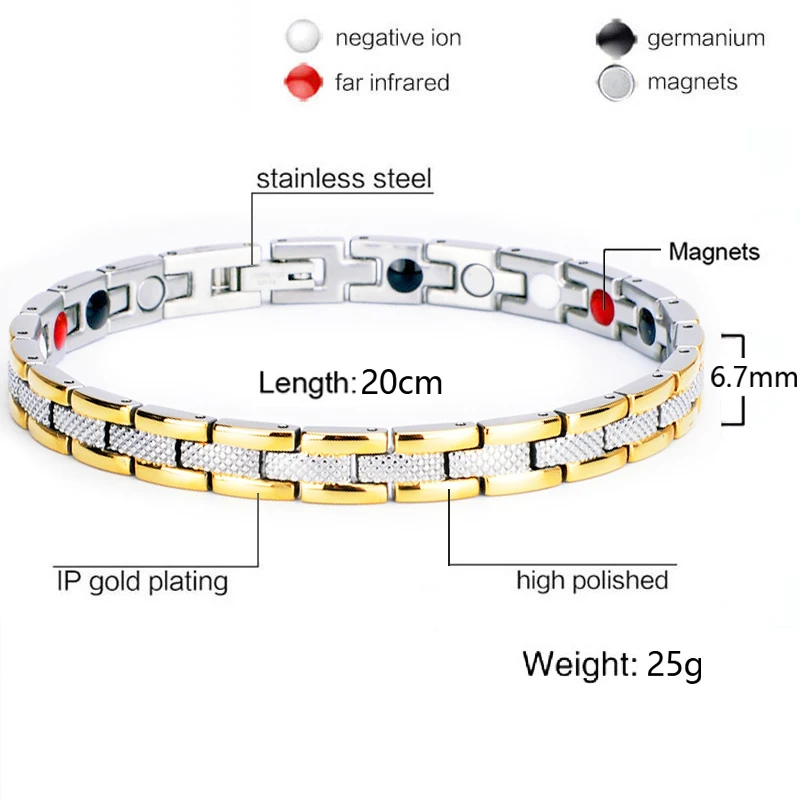Womens Stainless Steel Magnetic Bracelet for Women 4 Elements Anti Fatigue Germanium Hand Chain Bracelets Dropshipping