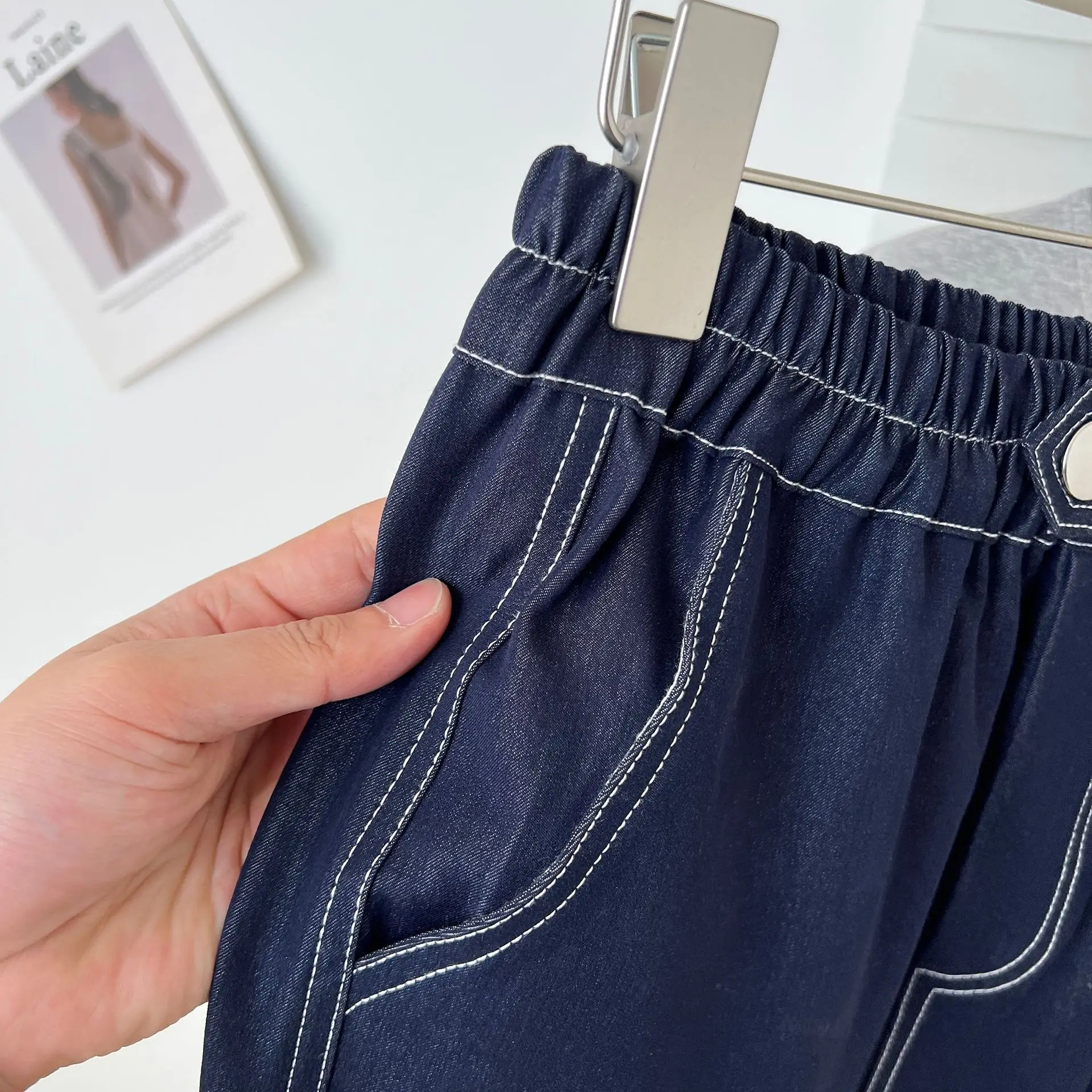 100KG Summer Jeans New Minimalist Thin Bright Line Lyocell Denim Casual Plus Size Women Ankle Style Harem Pants 2521