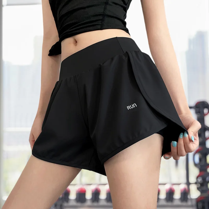Sports Shorts Yoga Shorts Compression Shorts Women Leisure Sports Anti-exposure Fake Two-piece Slimming Sports Gym Nude Yoga Breathable Shorts