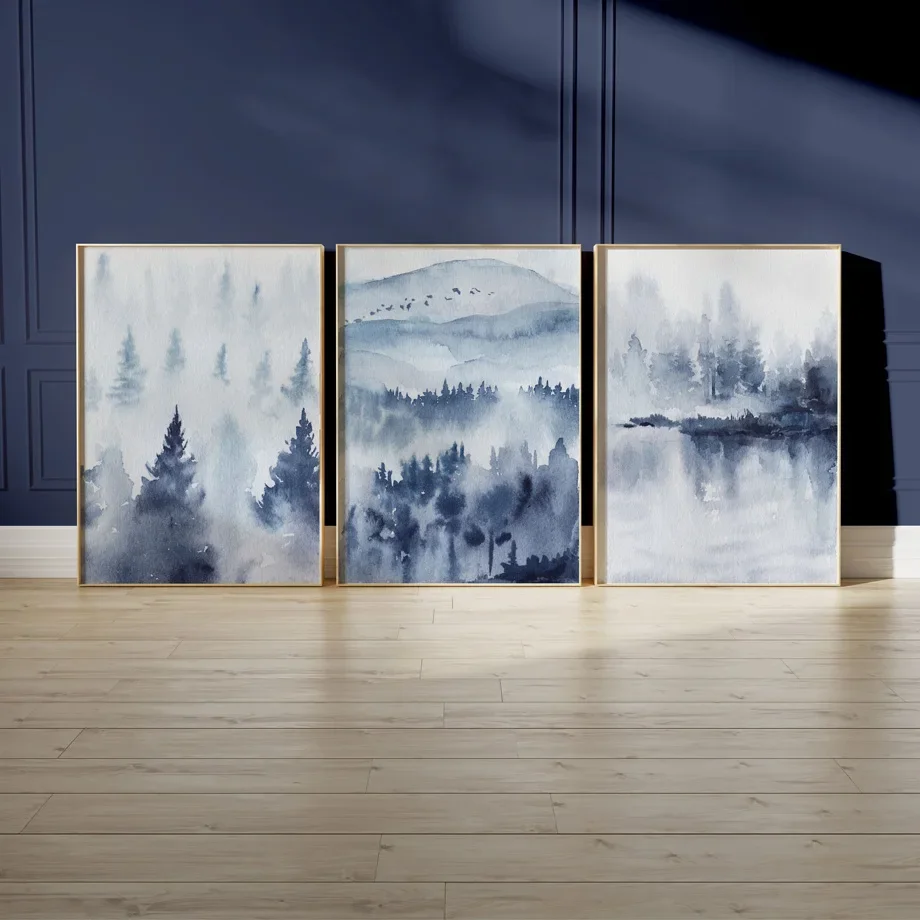 

Modern Minimalist Wall Art Blue Abstract Landscape Ink HD Canvas Print Poster Home Living Room Bedroom Decoration