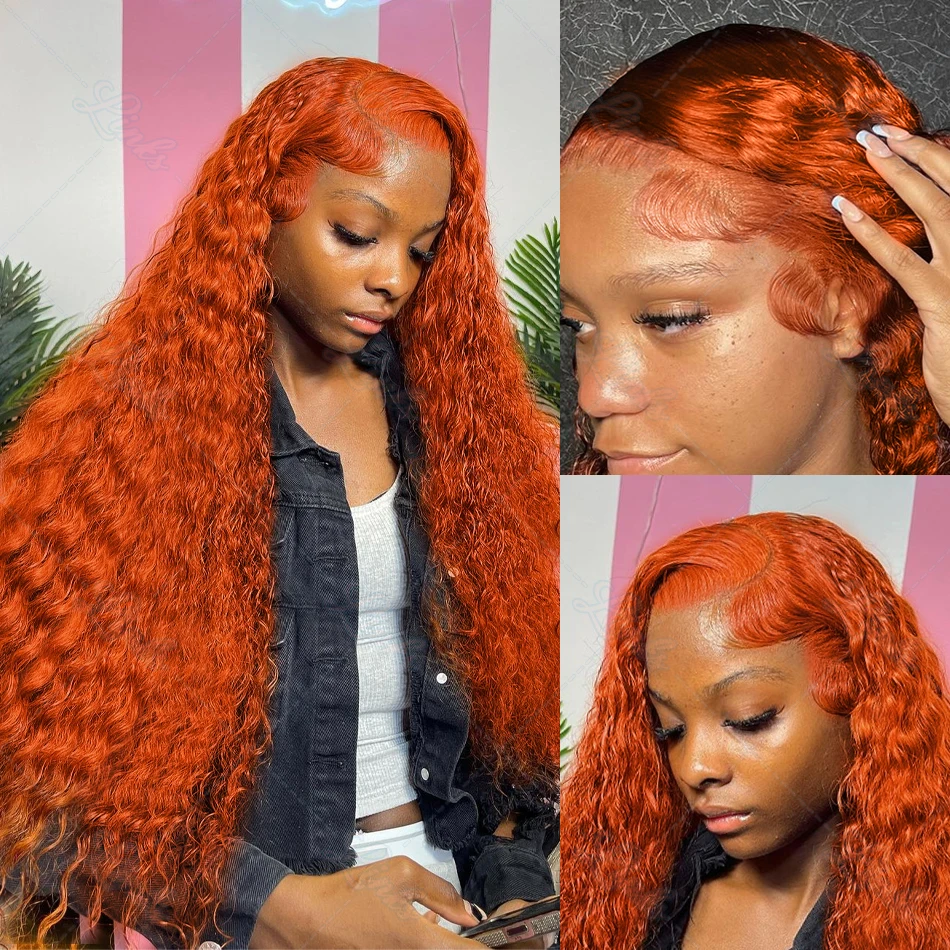 Links Orange Ginger Deep Wave 13x6 HD Lace Frontal Human Hair Wigs 30 Inch Loose Water Culry 13x4 Lace Front Wig For Women lace front wig human hair wigs human hair wig front lace wig