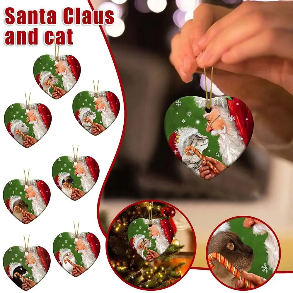 Acrylic Christmas Tree Pendant Creative Festival Party Car Pendant Santa Claus and Cat New Year Xmas Ornaments Home Decoration