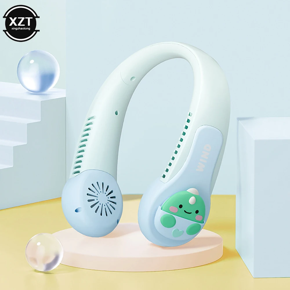 Cartoon Animals USB Neck Bladeless Air Cooler Portable 360-Degree Fan-free Anti-winding Design Hanging Neck For Summer