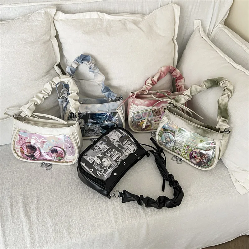 Sweet Cute Casual Underarm Folds Transparent Itabag Japanese JK Shoulder Bag Bolso Commuter Crossbody Shopping Bags Handbags