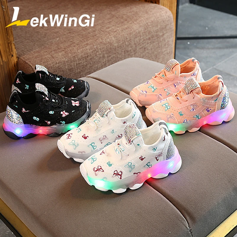 de deporte brillantes para niña, zapatos de mariposa para niño, zapatillas retroiluminadas para niña pequeña, talla 21 30|Zapatillas deportivas| - AliExpress