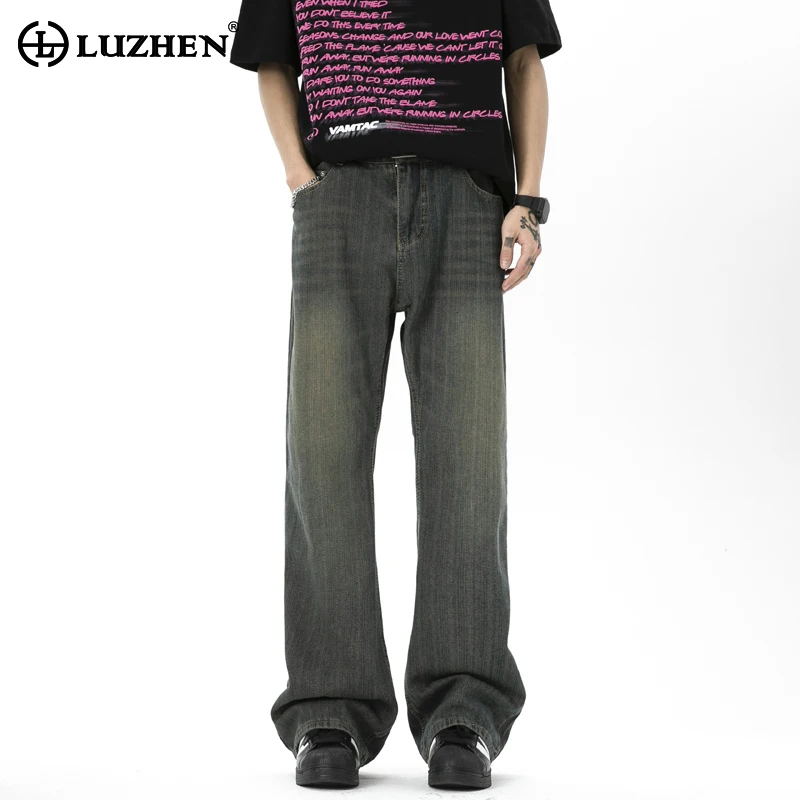

LUZHEN корейская мода полынь потертый дизайн прямые джинсы повседневные Модные уличные весенние мужские широкие брюки Бесплатная доставка LZ2182