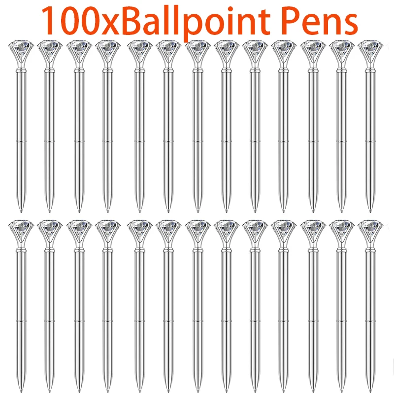 

100Pcs Diamond Pens Crystal Ballpoint Pens with Diamond on Top Metal Ballpoint Pens Black Ink Writing Pen School Office Supplies