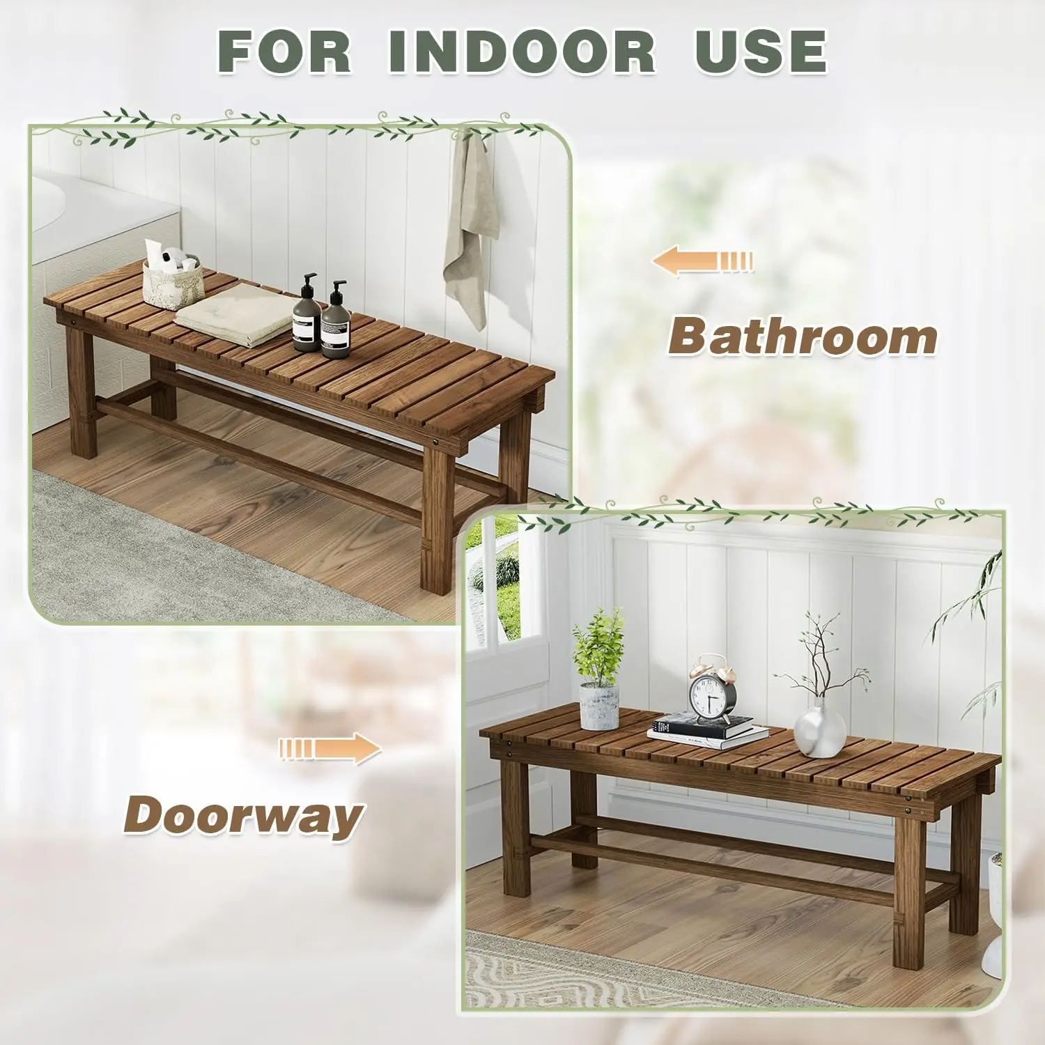 Outdoor Garden Bench 2 Person Wood Patio Bench Weatherproof Outdoor Backless Bench Anti Corrosion and Anti Rust Garden Benches f 6