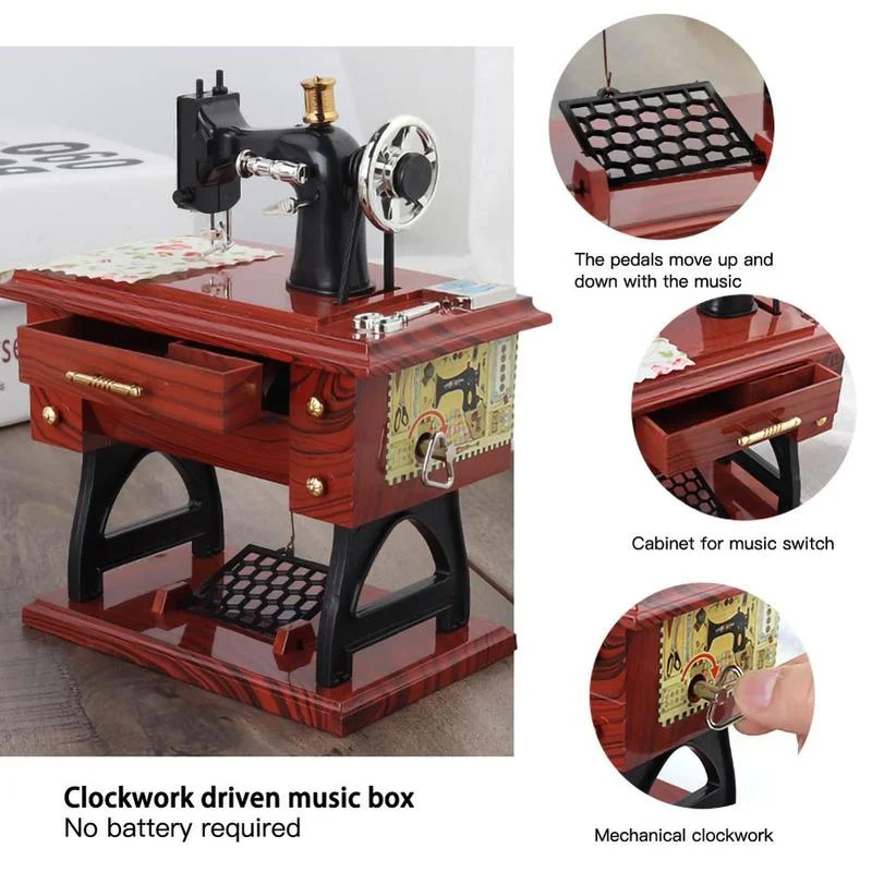 

Sewing Machine Music Box Mini Vintage Retro Sewing Clockwork Music Box Gift Table Home Decoration