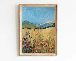 Vintage Floral Landscape Canvas Art - Spring Country Oil Painting Poster - 40X60cm Unframed (5)